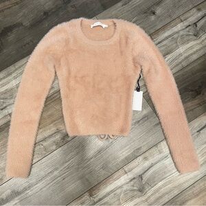 ASTR The Label Fuzzy Sweater Open Back Tie Waist Blush Pink Small